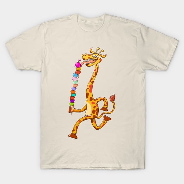 Cool giraffe refreshing by eating a giant ice cream T-Shirt by zooco